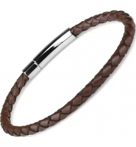 Мужской кожаный браслет плетеный Everiot Select LNS-5021 коричневый (4 мм)