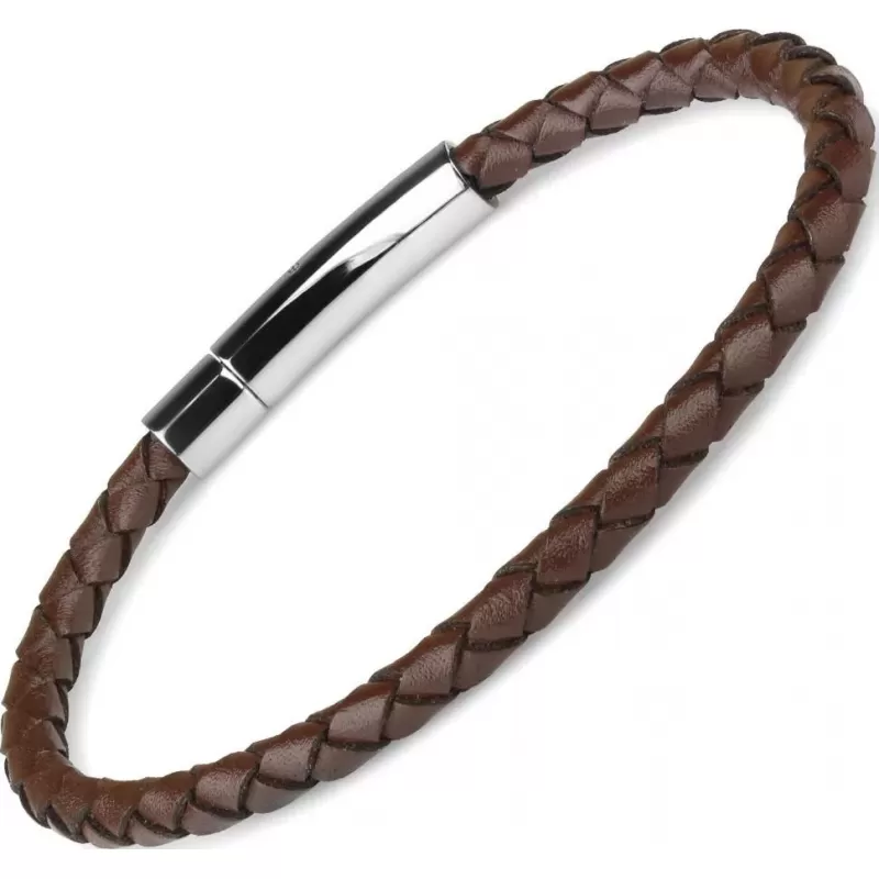 Мужской кожаный браслет плетеный Everiot Select LNS-5021 коричневый (4 мм)