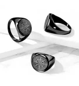 Мужской стальной перстень RSS-7387-K с розой ветров