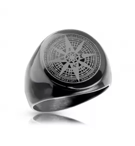 Мужской стальной перстень RSS-7387-K с розой ветров