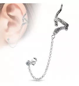 Кафф на все ухо (в мочку и хеликс) TATIC EC-006 с цепочкой, змеей и фианитом