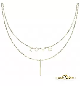 Стальное двухслойное колье TATIC SNP-1496 из цепочек с надписью Love