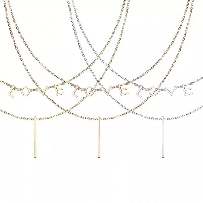 Стальное двухслойное колье TATIC SNP-1496 из цепочек с надписью Love