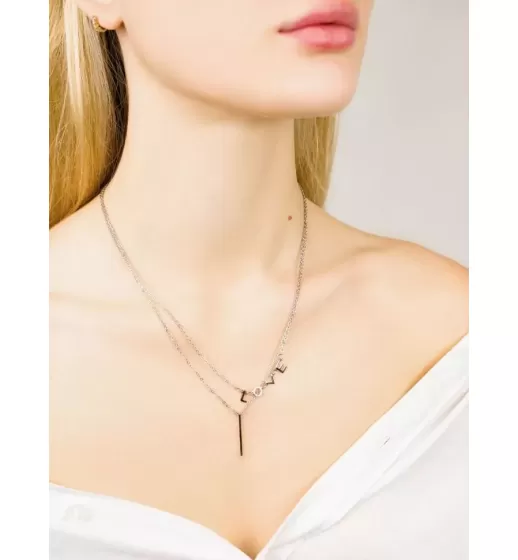 Стальное двухслойное колье TATIC SNP-1496 из цепочек с надписью Love