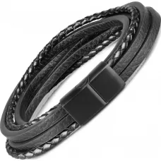 Черный мужской браслет Everiot BC-MJ-1985 из натуральной кожи