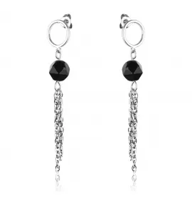 Женские серьги Everiot Select SE-LNS-0011 с черным агатом и подвесками-цепочками