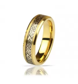 Кольцо из карбида вольфрама Lonti RTG-0032 с узором "Кельтский дракон" на черном фоне