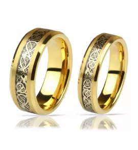 Кольцо из карбида вольфрама Lonti RTG-0032 с узором "Кельтский дракон" на черном фоне