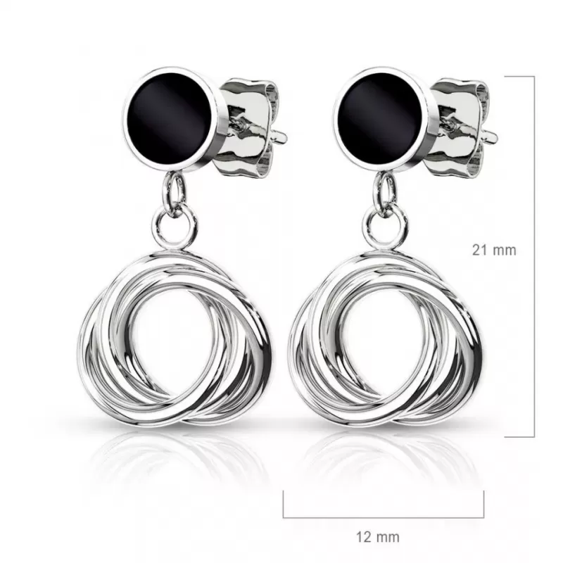 Женские стальные серьги TATIC SE1006/SE1006S с черной эмалью и подвесками-кольцами