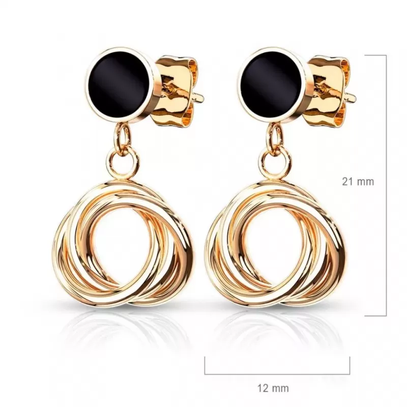 Женские стальные серьги TATIC SE1006/SE1006S с черной эмалью и подвесками-кольцами