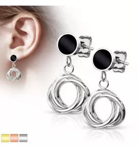 Женские стальные серьги TATIC SE1006/SE1006S с черной эмалью и подвесками-кольцами