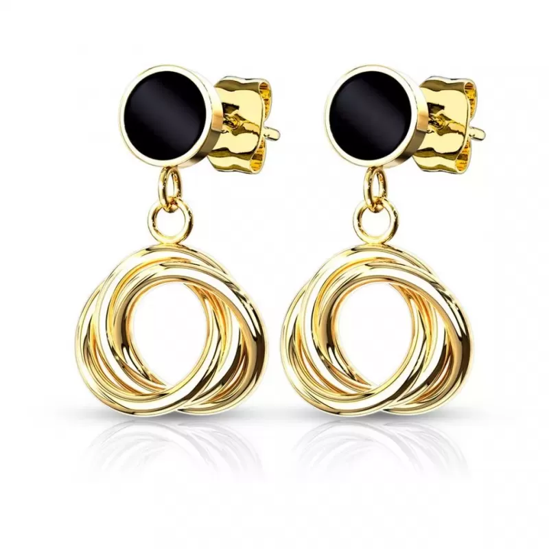 Женские стальные серьги TATIC SE1006/SE1006S с черной эмалью и подвесками-кольцами