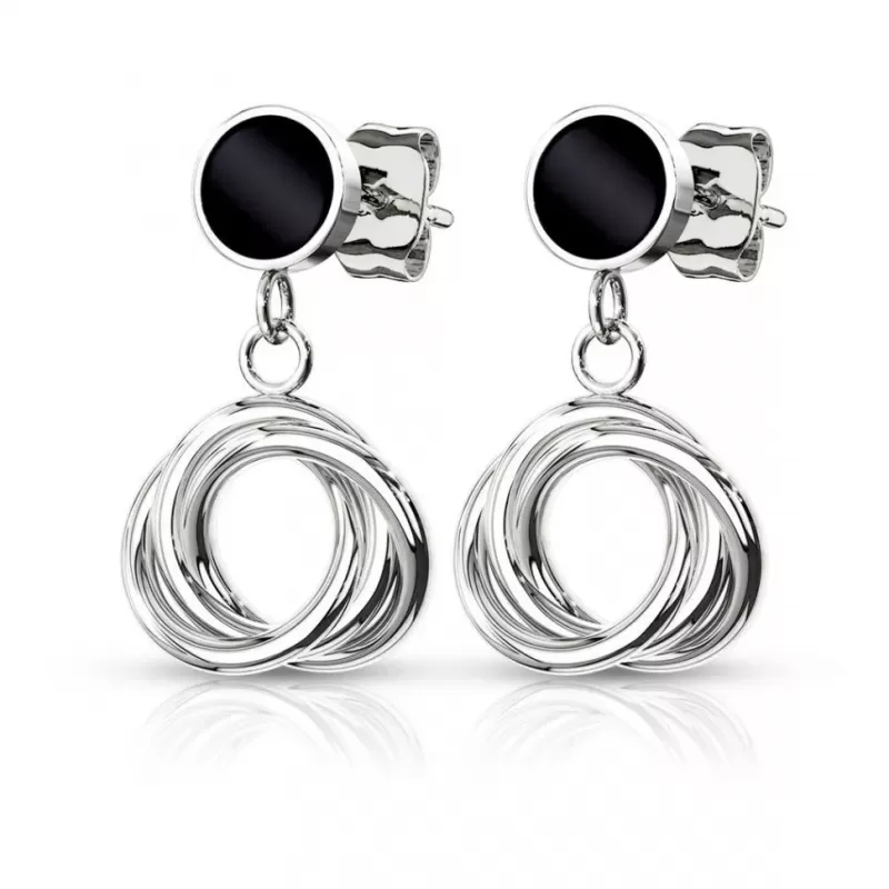 Женские стальные серьги TATIC SE1006/SE1006S с черной эмалью и подвесками-кольцами