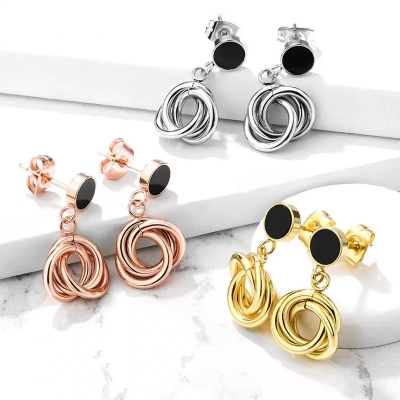 Женские стальные серьги TATIC SE1006/SE1006S с черной эмалью и подвесками-кольцами