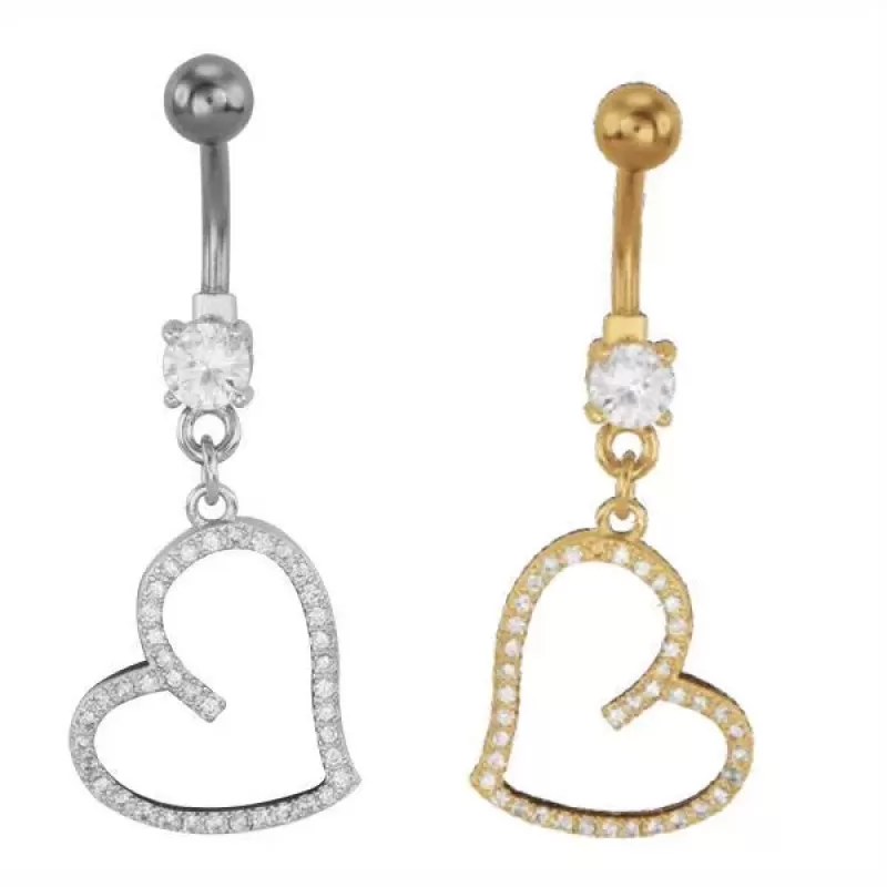 Украшение для пирсинга пупка Everiot AAB-149TBSH с подвеской в форме сердца с фианитами