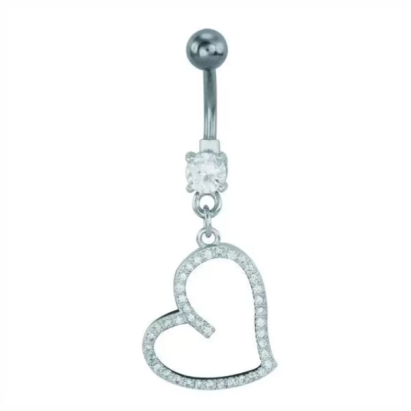 Украшение для пирсинга пупка Everiot AAB-149TBSH с подвеской в форме сердца с фианитами