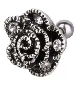 Штанга для пирсинга хряща, хеликса уха Everiot AAB-52TRTH, серьга из стали с розой