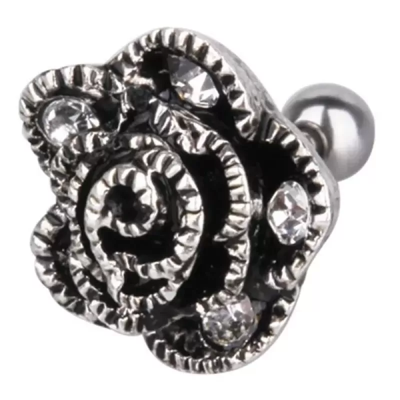 Штанга для пирсинга хряща, хеликса уха Everiot AAB-52TRTH, серьга из стали с розой