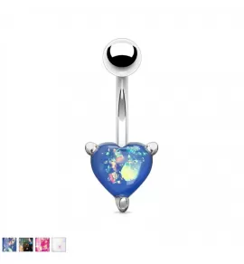 Серьга банан для пирсинга пупка из стали PiercedFish NSD1917 c имитацией опала в форме сердца