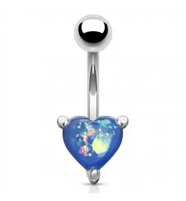 Серьга банан для пирсинга пупка из стали PiercedFish NSD1917 c имитацией опала в форме сердца