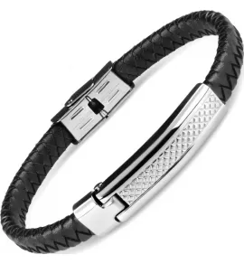 Кожаный браслет мужской Everiot BC-MJ-1750-BK черный плетеный с металлической вставкой