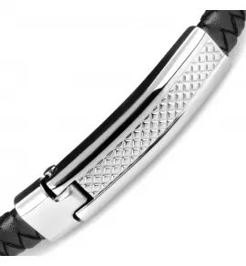 Кожаный браслет мужской Everiot BC-MJ-1750-BK черный плетеный с металлической вставкой