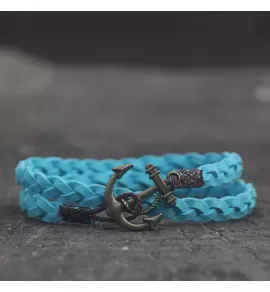 Замшевый браслет ANCHORSTUFF ANC-TR-3514 с якорем лазурный