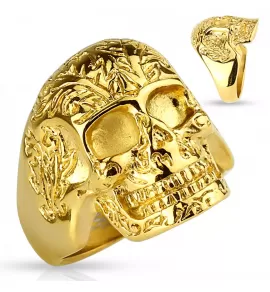 Мужская печатка из стали с черепом TATIC R-SF-053G в байкерском стиле