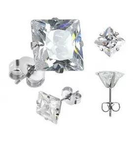 Серьги-гвоздики из стали Everiot SESQ-C от 3 до 10мм, с квадратными фианитами