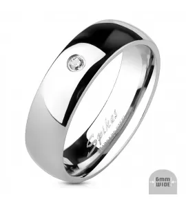 Кольцо из стали Spikes R011 с полированной поверхностью и фианитом по центру