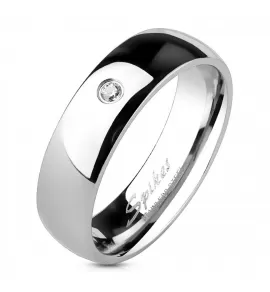 Кольцо из стали Spikes R011 с полированной поверхностью и фианитом по центру