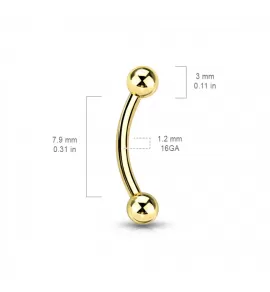 Изогнутая штанга из титана Pirslab T23CT-GD для пирсинга брови