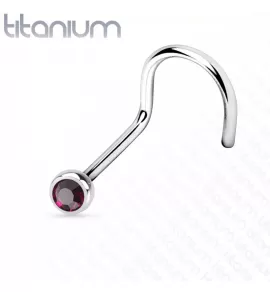Титановая серьга-гвоздик (улитка) для пирсинга носа Pirslab T23NO3-A с фианитом