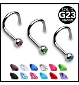 Титановая серьга-гвоздик (улитка) для пирсинга носа Pirslab T23NO3-A с фианитом