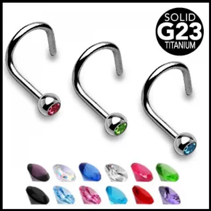 Титановая серьга-гвоздик (улитка) для пирсинга носа Pirslab T23NO3-A с фианитом