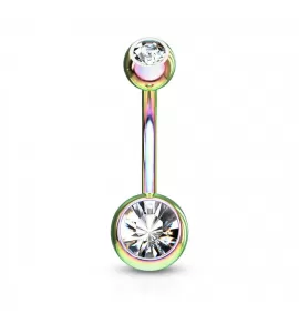 Стальная серьга банан для пирсинга пупка Piercedfish NT04-WC с фианитами