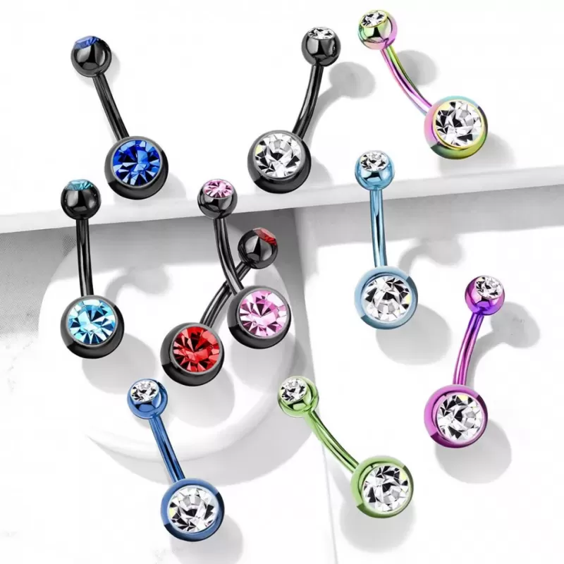 Стальная серьга банан для пирсинга пупка Piercedfish NT04-WC с фианитами