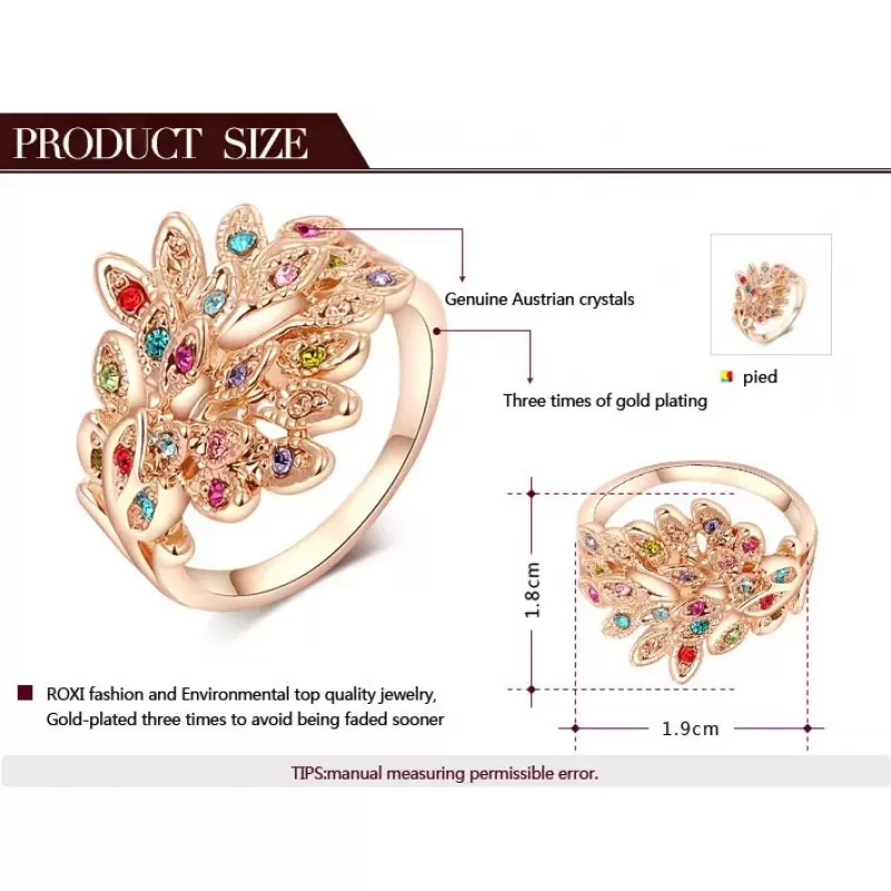 Кольцо ROZI RG-09290 павлиний хвост в золотом цвете