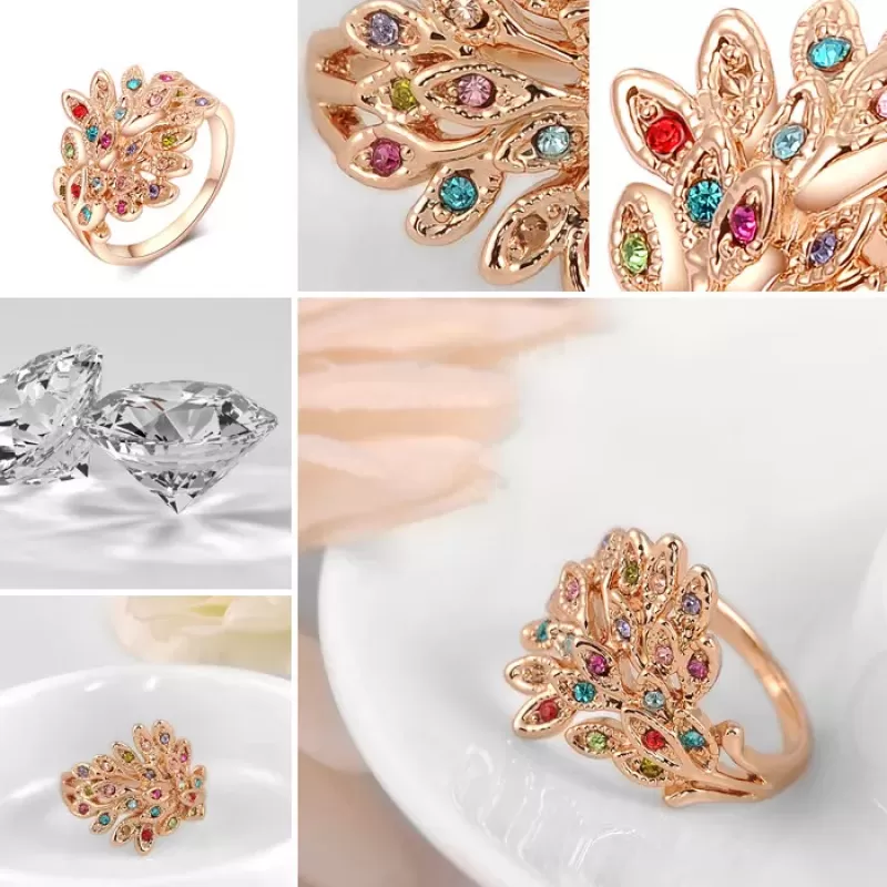 Кольцо ROZI RG-09290 павлиний хвост в золотом цвете