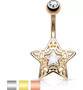 Серьга для пирсинга пупка (банан) "Звезда" PiercedFish N16376 из стали с фианитом