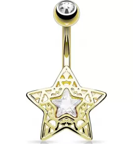 Серьга для пирсинга пупка (банан) "Звезда" PiercedFish N16376 из стали с фианитом