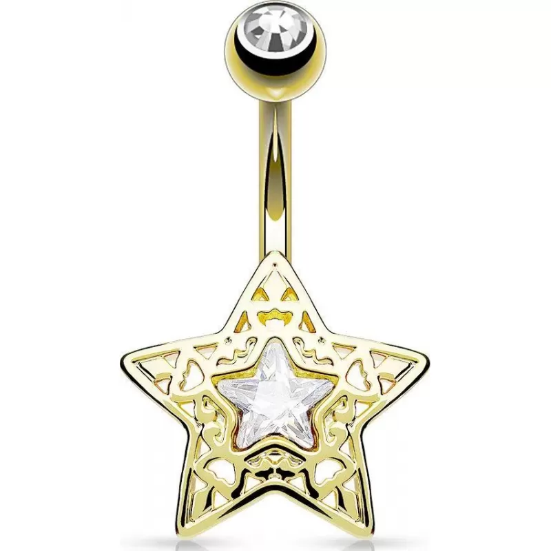 Серьга для пирсинга пупка (банан) "Звезда" PiercedFish N16376 из стали с фианитом