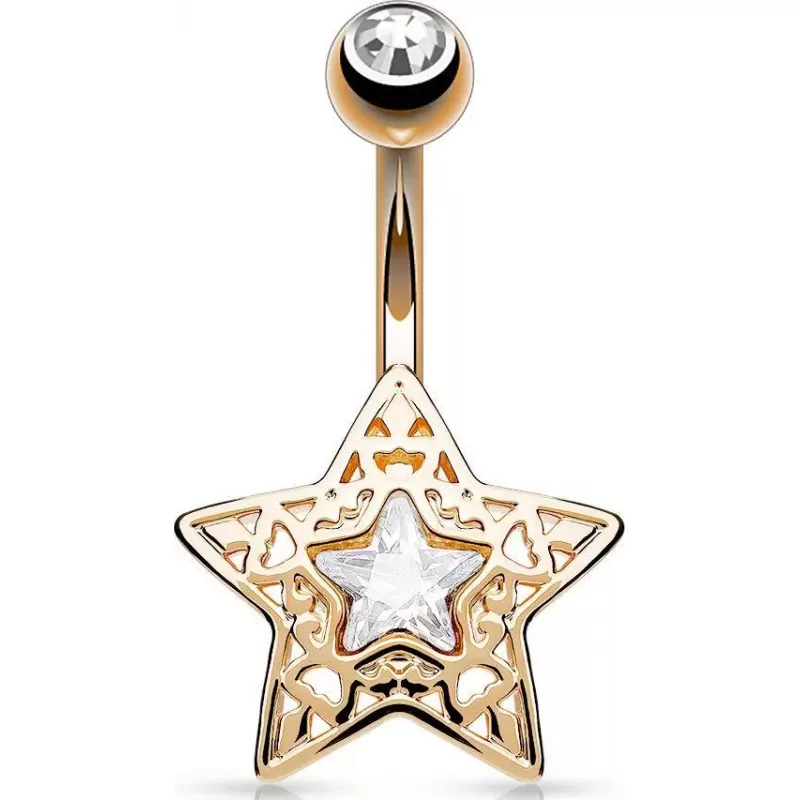 Серьга для пирсинга пупка (банан) "Звезда" PiercedFish N16376 из стали с фианитом