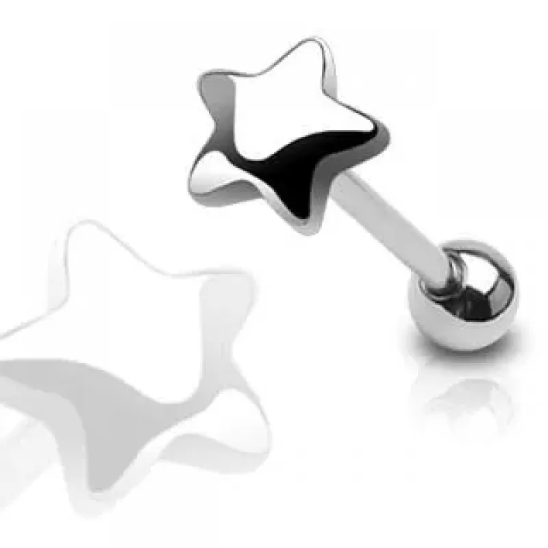 Штанга для пирсинга языка из стали PiercedFish BST10-1416 в форме звездочки