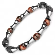 Браслет из лавы, гематита и камня бычий глаз на резинке Everiot Select LNS-2254