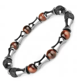 Браслет из лавы, гематита и камня бычий глаз на резинке Everiot Select LNS-2254