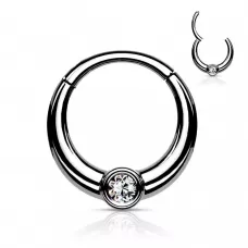 Кольцо кликер из стали с фианитом PiercedFish RH94-ST серьга для пирсинга септума носа, трагуса, хряща уха, хеликса, брови, губ