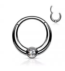Кольцо кликер из стали с фианитом PiercedFish RH94-ST серьга для пирсинга септума носа, трагуса, хряща уха, хеликса, брови, губ