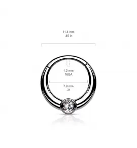 Кольцо кликер из стали с фианитом PiercedFish RH94-ST серьга для пирсинга септума носа, трагуса, хряща уха, хеликса, брови, губ