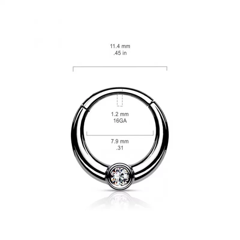 Кольцо кликер из стали с фианитом PiercedFish RH94-ST серьга для пирсинга септума носа, трагуса, хряща уха, хеликса, брови, губ